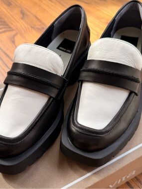 Dolce Vita Two-Tone Black and White Leather Penny Loafers